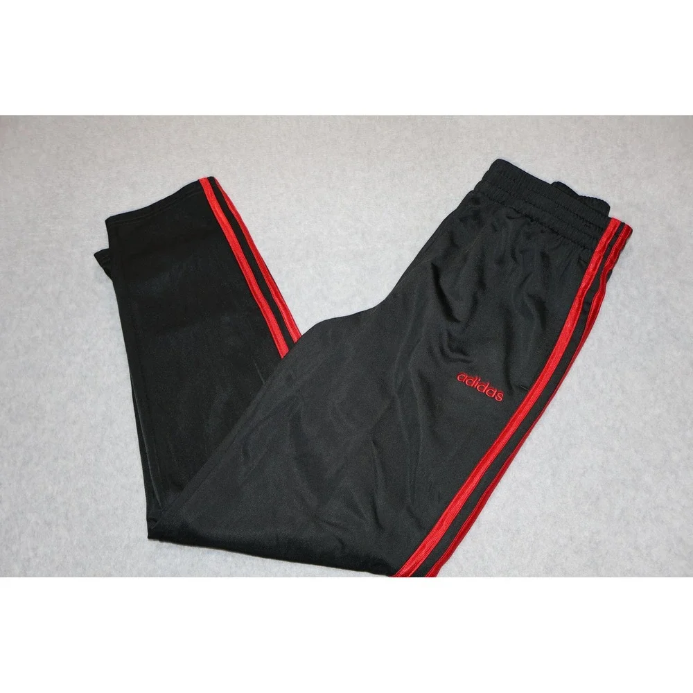 Adidas Track Pants Kids Teens Large 14/16 Black Red 3-Stripe Activewear Gym